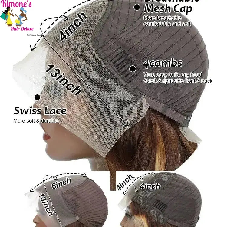 Cap Construction Details — 13x4 Swiss Lace, Breathable Mesh Cap, 4 Combs | Kimone's Hair Deluxe