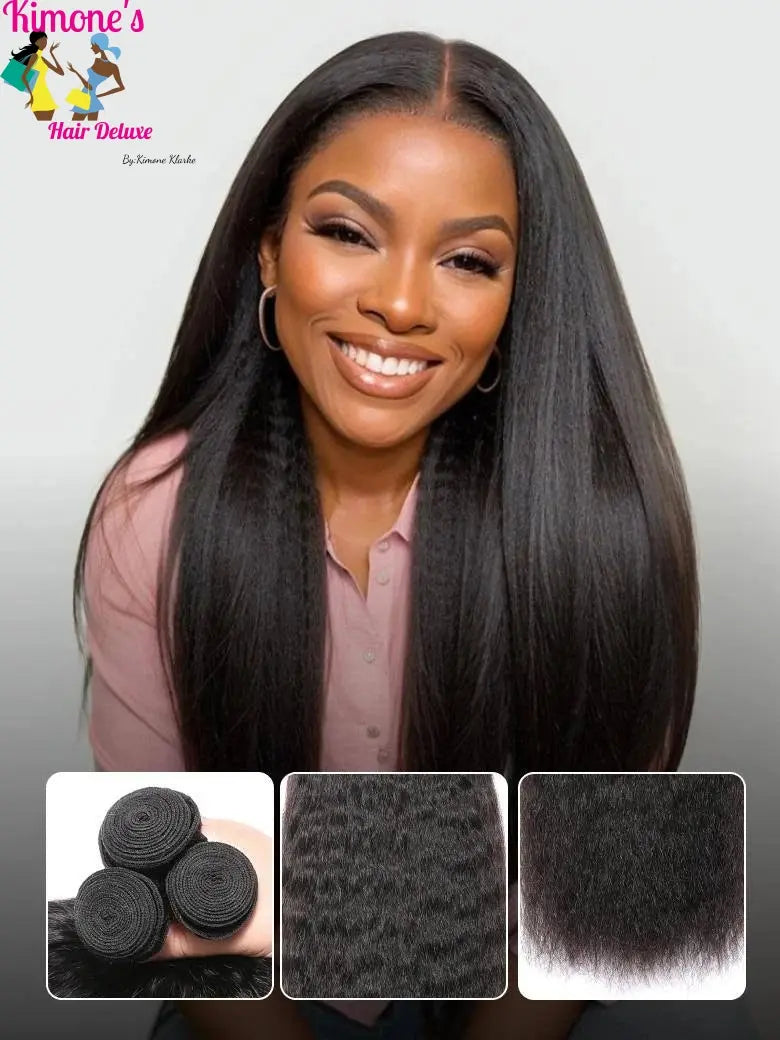 Kinky Yaki Straight Hair Bundle | Sleek & Silky Virgin Hair Kimone's Hair Deluxe