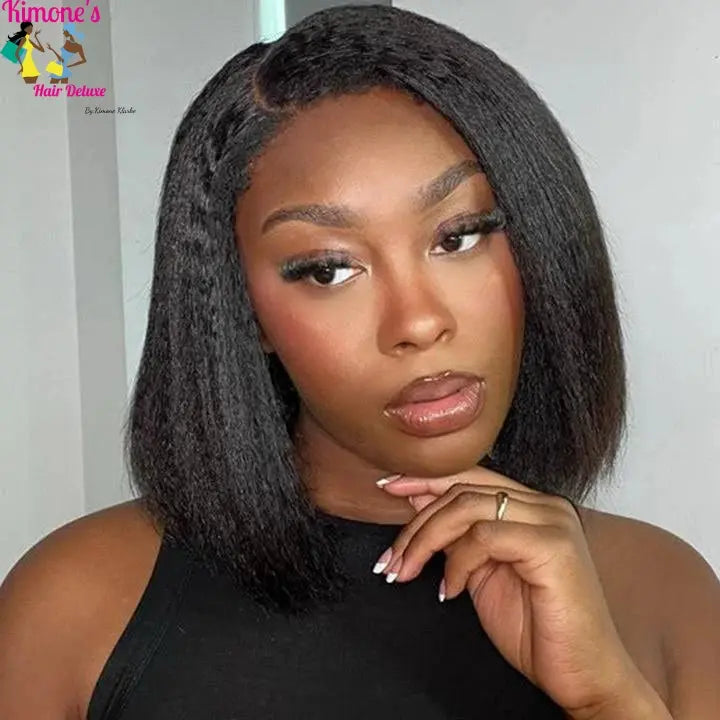 Kinky Straight Bob Wig | Clean Girl Aesthetic | Glueless | 7x5, | Kimone's Hair Deluxe