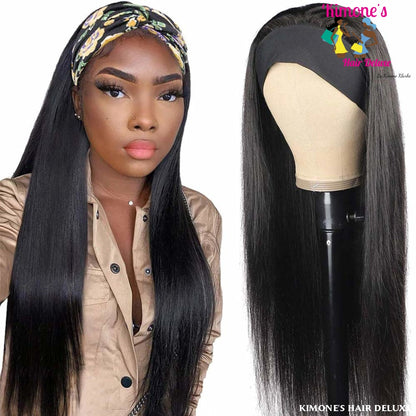 Straight Headband Wigs Human Hair Natural Black Glueless Non Lace Front Silky Brazilian Remy 150%
