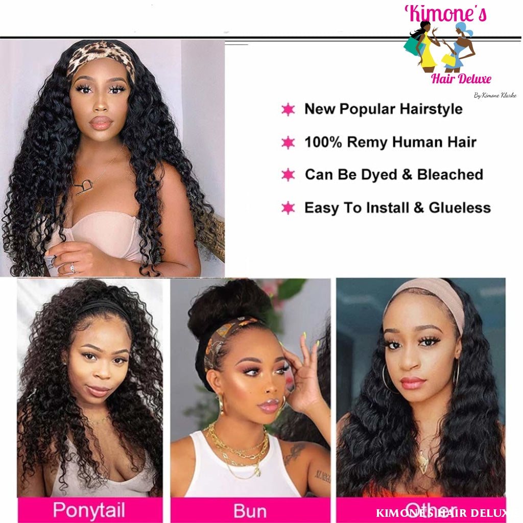 Water Wave Headband Wig Non Lace Brazilian Virgin Hair Wigs Curly 150% Density 200168148
