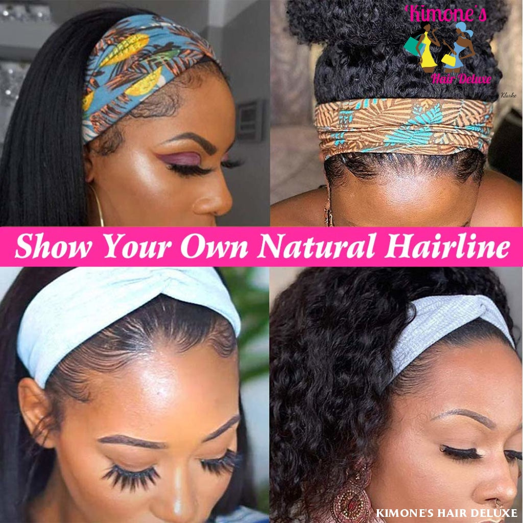 Water Wave Headband Wig Non Lace Brazilian Virgin Hair Wigs Curly 150% Density 200168148