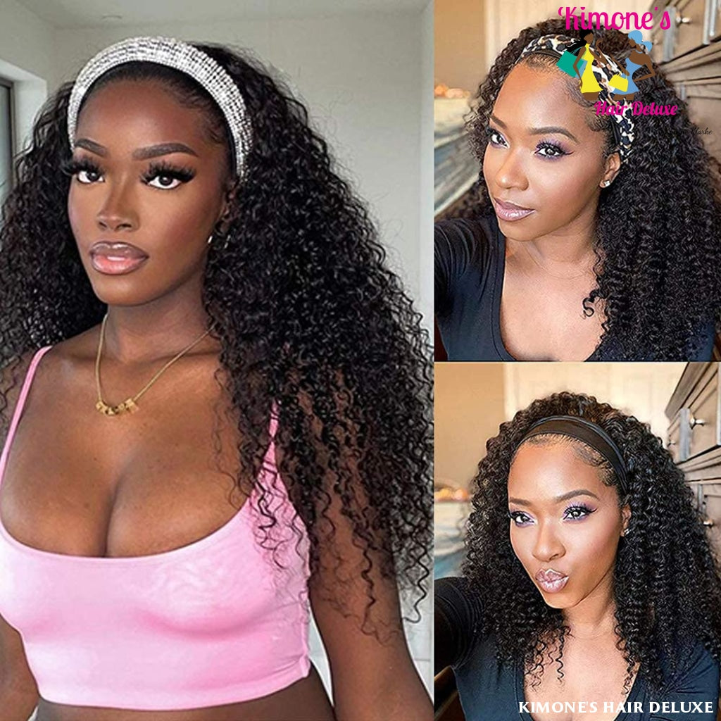 Water Wave Headband Wig Non Lace Brazilian Virgin Hair Wigs Curly 150% Density 200168148