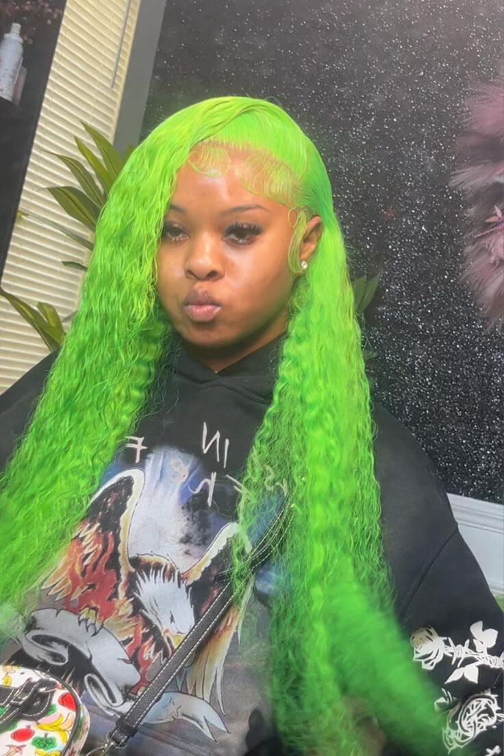 Bold Color | Neon Green Deep Wave Wig | 13x6 HD Lace Front | 180% Density | 100% Human Hair | 20"-34"