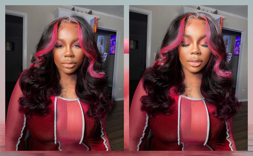 Hot Pink Skunk Stripe Wig - 13x4 HD Transparent Lace Frontal - 100% Human Hair Straight Wig